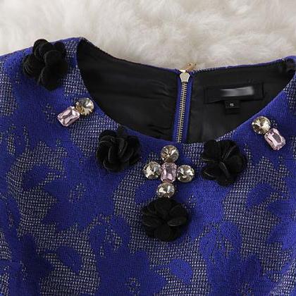Bessie Flower Embroidered Dress - Blue