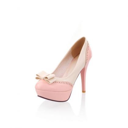 Adorable Pink Bow Design High Heel Shoes on Luulla