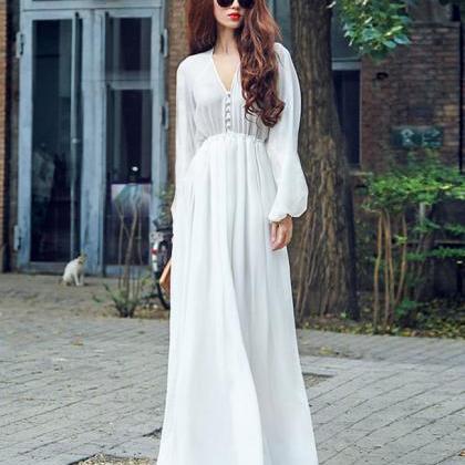 Gorgeous White Long Bohemian Chiffon Dress on Luulla