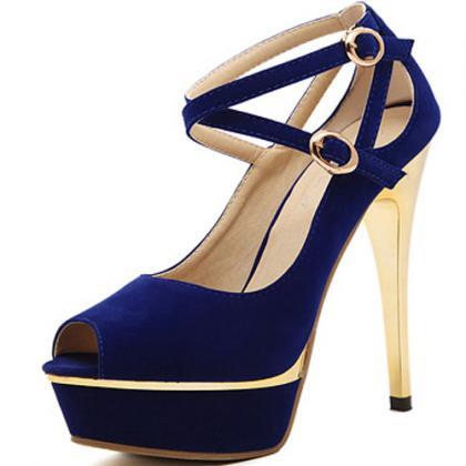 Fashion Peep Toe Ankle Straps Crossed Stiletto Blue Sandals on Luulla
