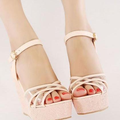 Cross Strap Wedge Sandals In Pink on Luulla