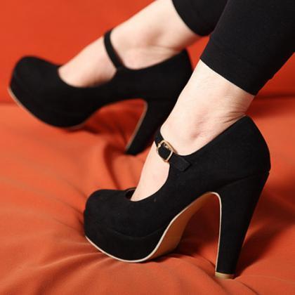 black chunky high heels