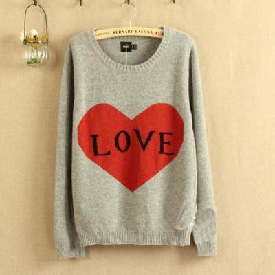 Grey Love Letters Show Thin Backing Pullovers Sweater