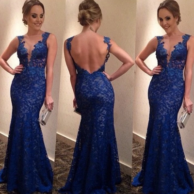 2014 New women blue long lace dress backless party dresses