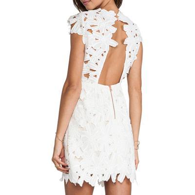Floral Lace Neck Dress With Open Back