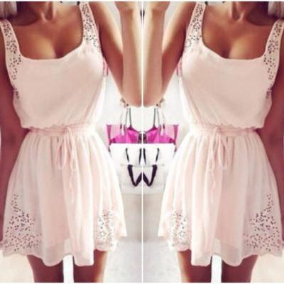 Cute And Sexy Pinkish White Sleeveless Dress