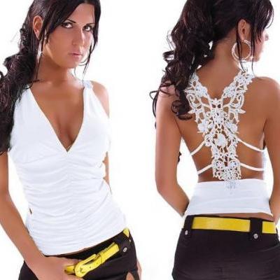 Ladies Sexy Party Lace Embroidery Belt Tank Tops Fashion Vest T-Shirt Women Club Crop Top 2014 Plus Large Size Camisole WHITE