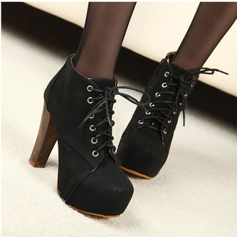 Lace ankle boots thick with Martin boots--black