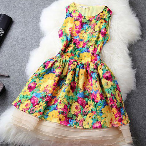 Bright Colors Flowers Print Bodycon Tank Dress Flared Skirt On Luulla Bright Colors Flowers Print Bodycon Tank Dress Flared Skirt