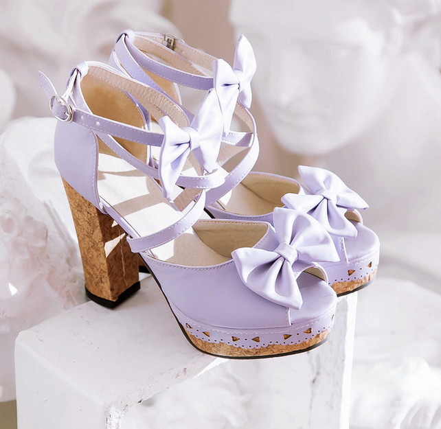 Adorable Strappy Purple Sandals With Bow on Luulla
