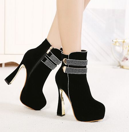 Elegant Black Rhinestone Design High Heel Fashion Boots on Luulla