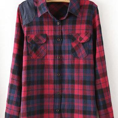 Causal Long Sleeve Plaid Design Polyester Shirt For Woman on Luulla