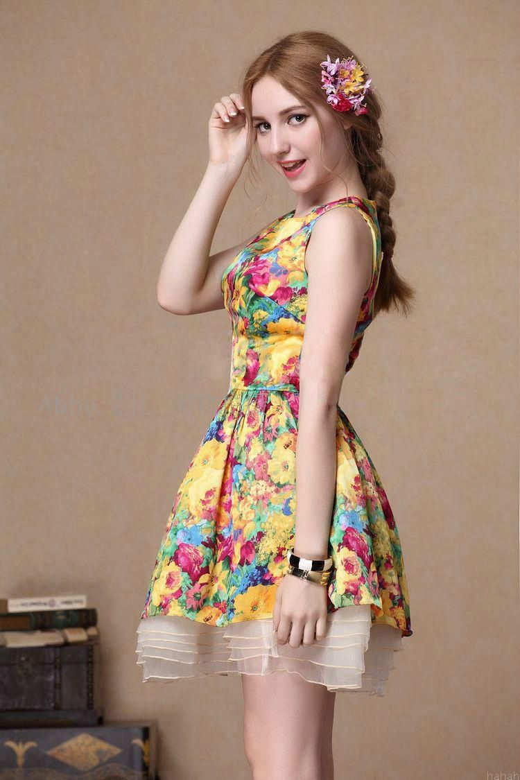 Fancy Chiffon Sleeveless Floral Dress In 3 Colors on Luulla