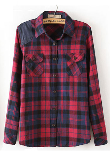 Causal Long Sleeve Plaid Design Polyester Shirt For Woman on Luulla