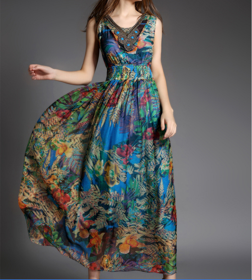 2015 Bohemia New Printing Silk Fiber Beach Dress on Luulla